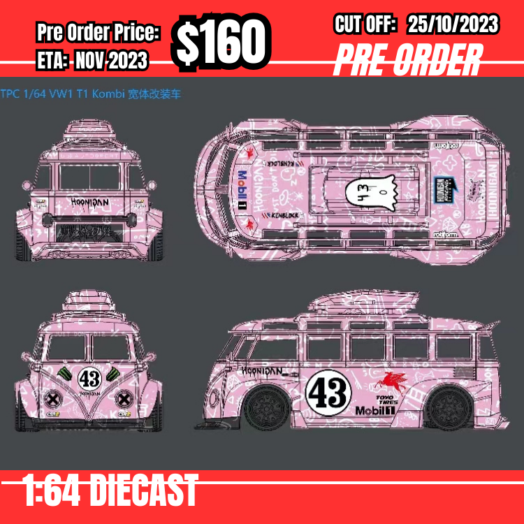 PO-$160 *Liberty64* 1:64 Volkswagen T1 Van Kombi Hoonigan Pink #43 [OD22/10]
