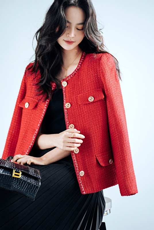 小香風金釦羊毛呢外套 紅色