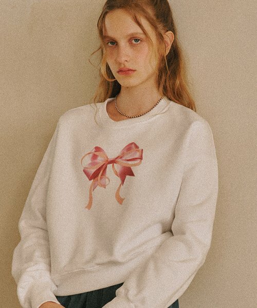RONRON DOUBLE RIBBON CROP SWEATSHIRT