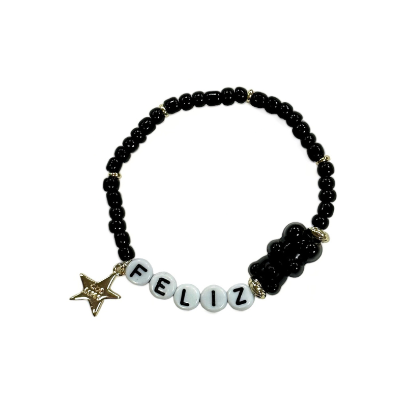 Feliz Charm ｜客製款/小熊軟糖星星吊墜串珠手環（黑配黑字/白配金字）