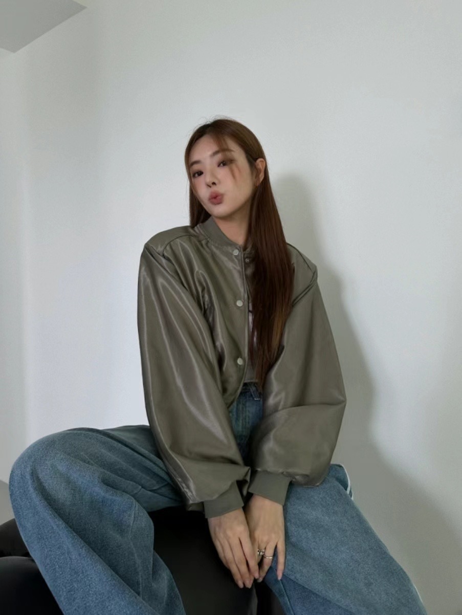 🇰🇷韓國 排扣 短版 縮口 皮外套