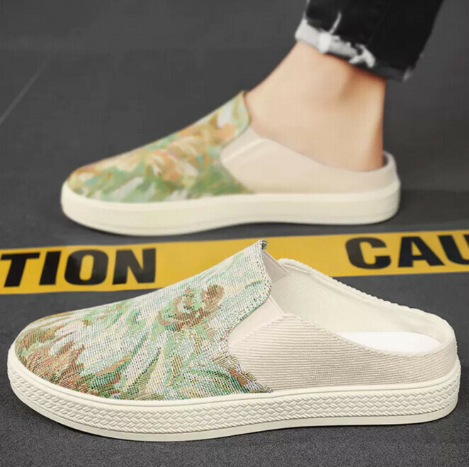Men's heelless half-slide canvas shoes