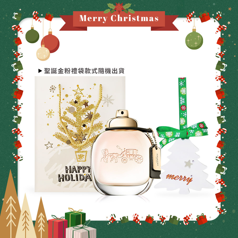 COACH 時尚經典聖誕限定禮[淡香精(30ml)+聖誕樹擴香石掛飾]-交換禮物