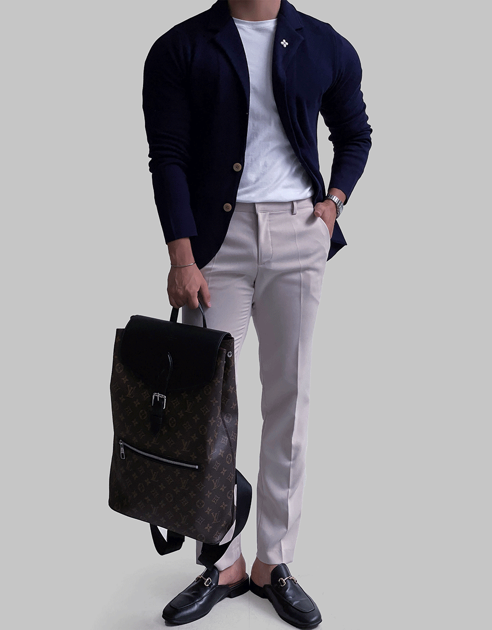 排扣針織西裝外套