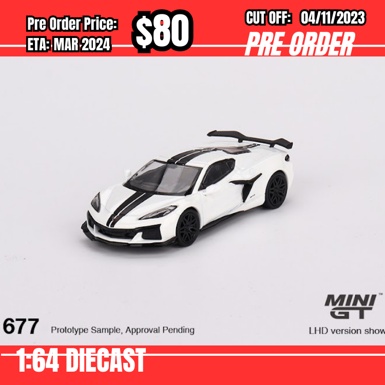 PO-$80 *Mini GT* 1:64 #677 Chevrolet Corvette Z06 2023  Arctic White  RHD [OD22/10]