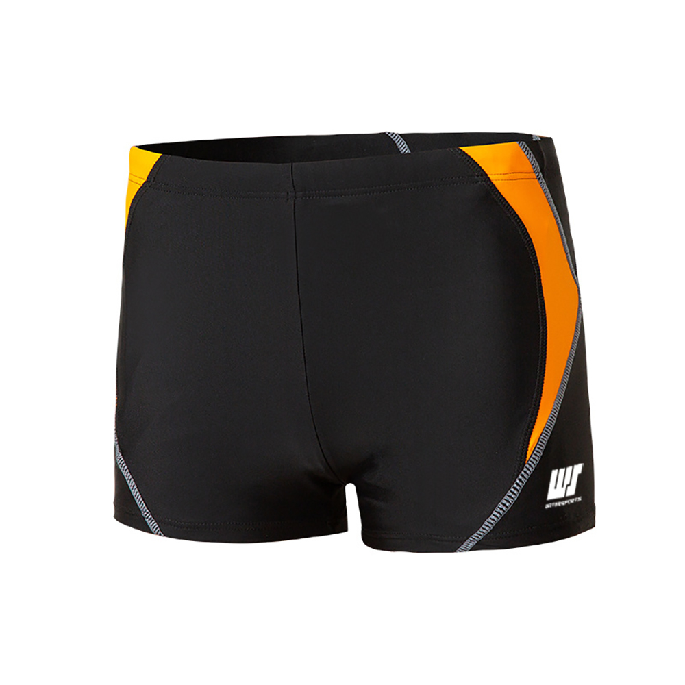 男士簡約拼色平腳泳褲 - 黑/橙