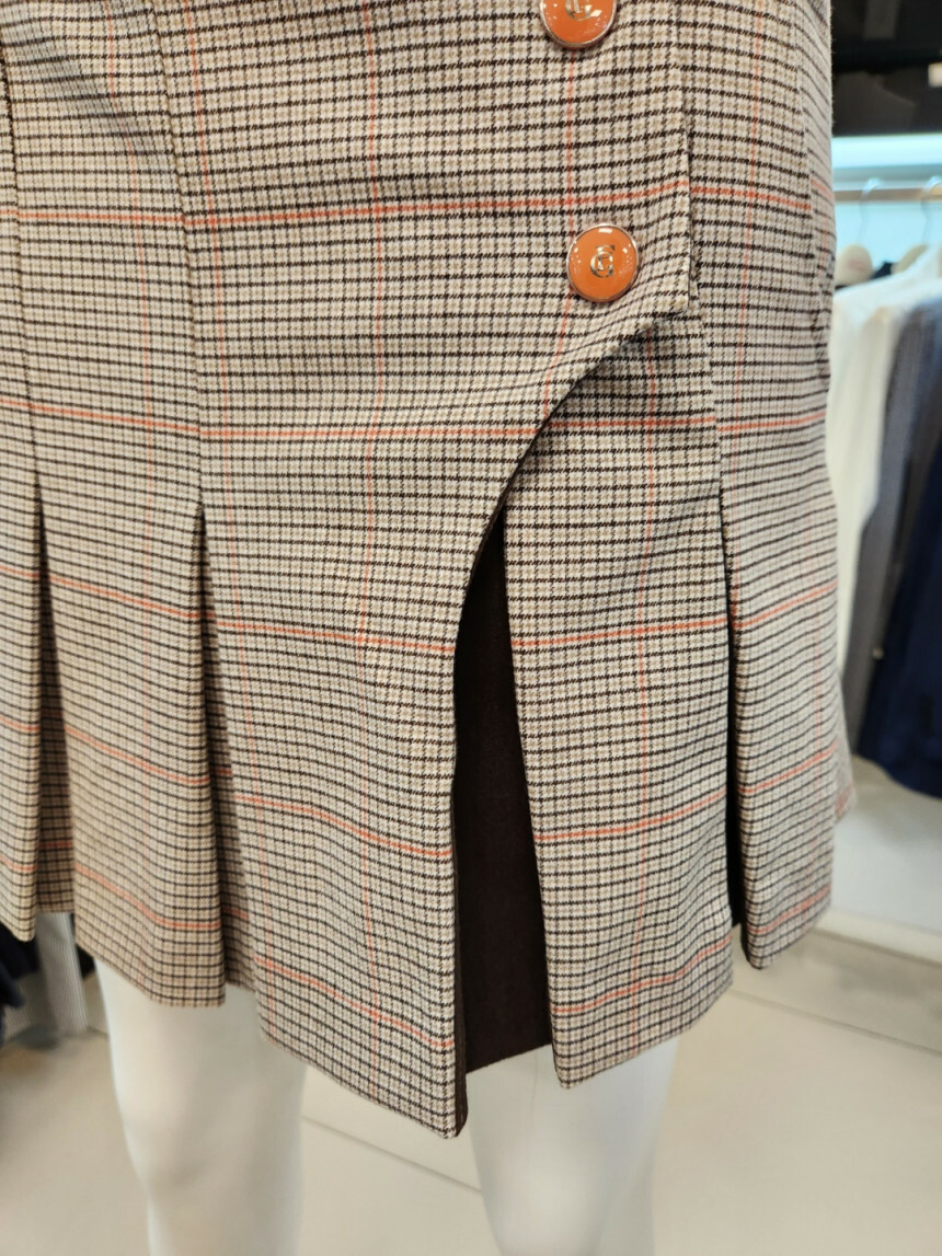 女10M【韓國FanTom】/美拉德風格 時尚混羊毛雙配色格子百褶裙褲/網美推薦高爾夫球裙