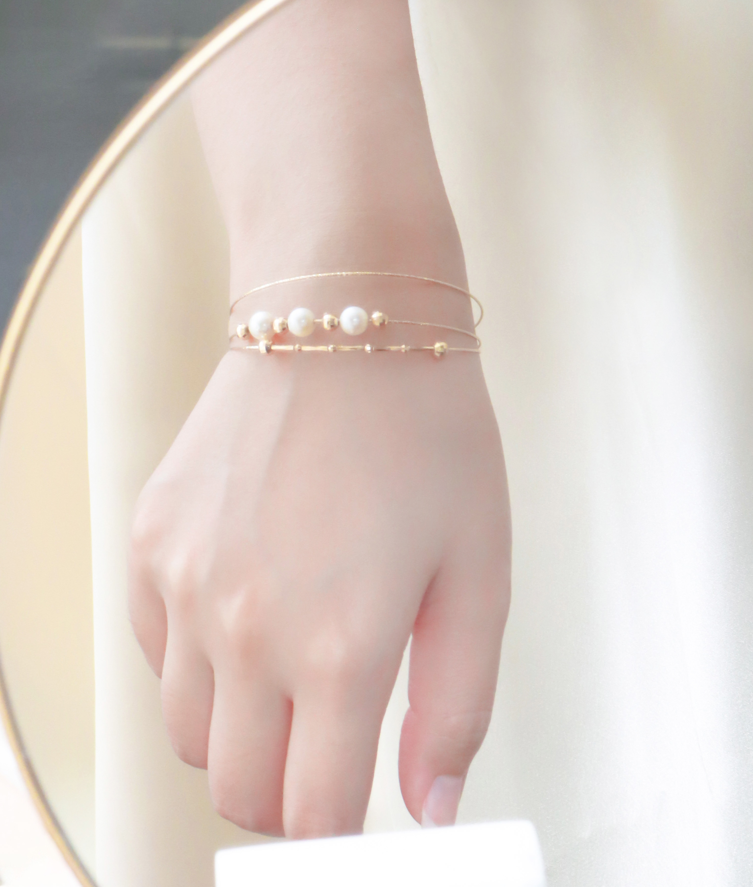 18K/日本設計款系列-珍珠細節多層手環