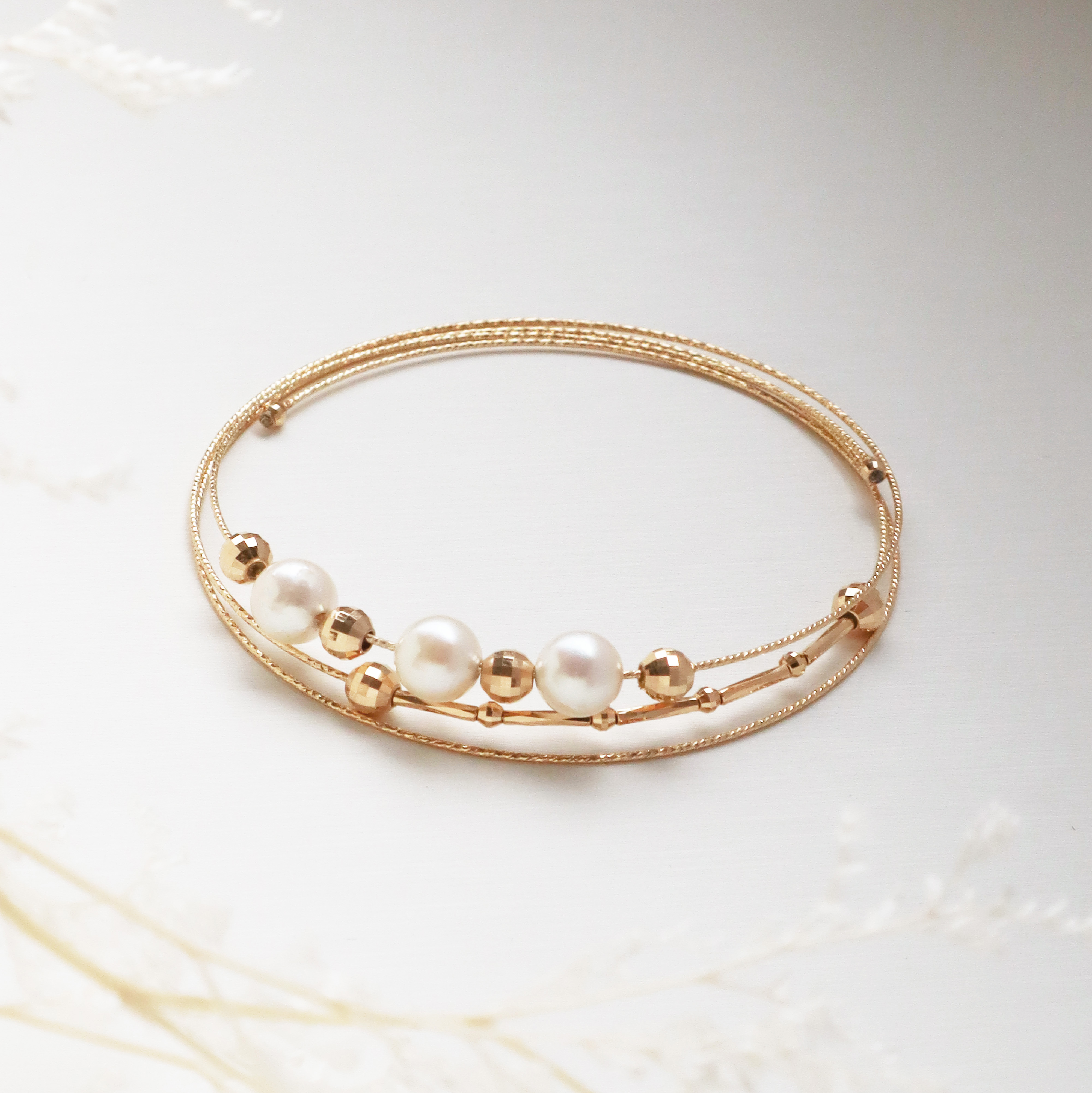 18K/日本設計款系列-珍珠細節多層手環