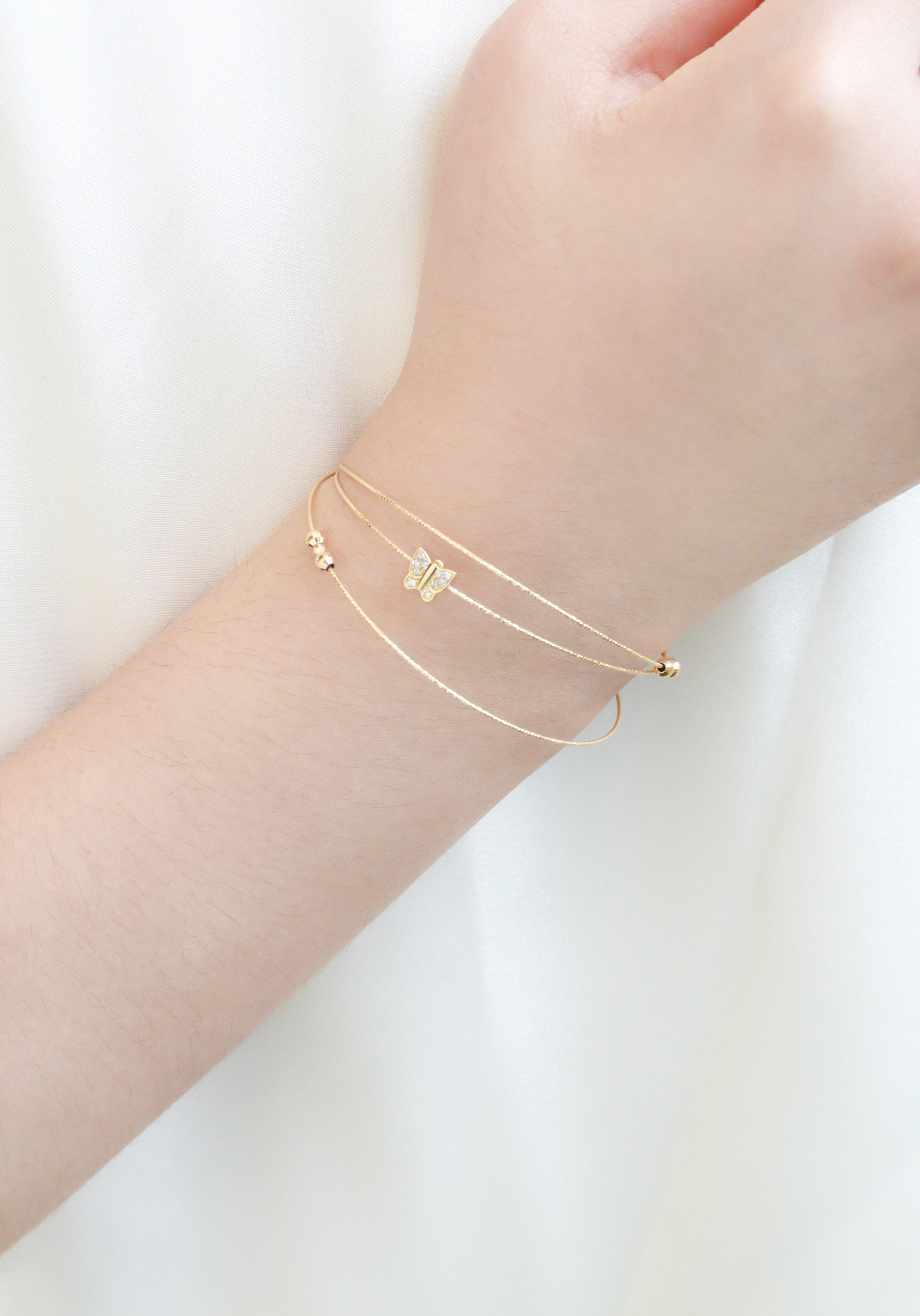 18K/日本設計款系列-翩蝶多層真鑽手環