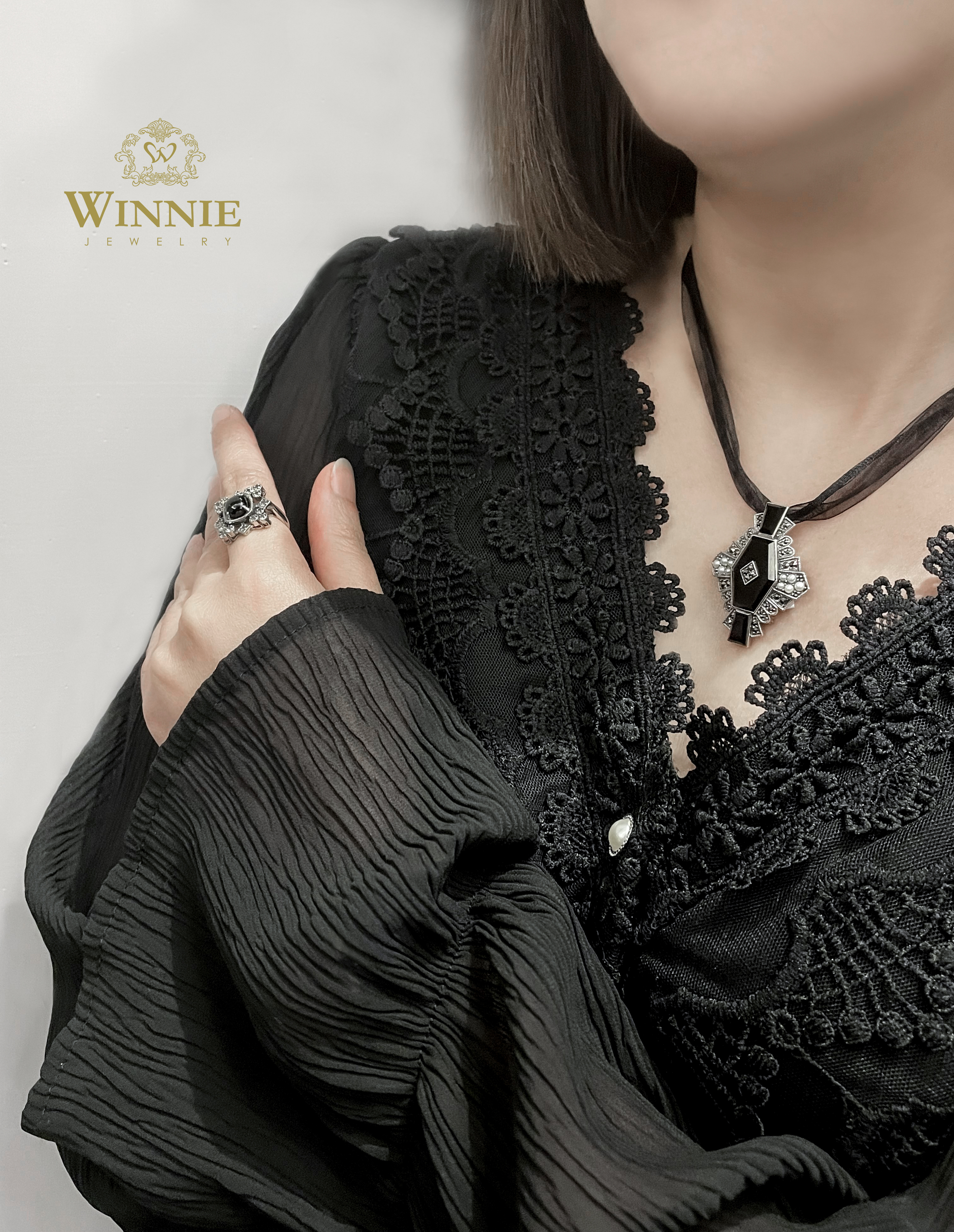 黑瑪瑙拓帕石錯落戒指OP2093