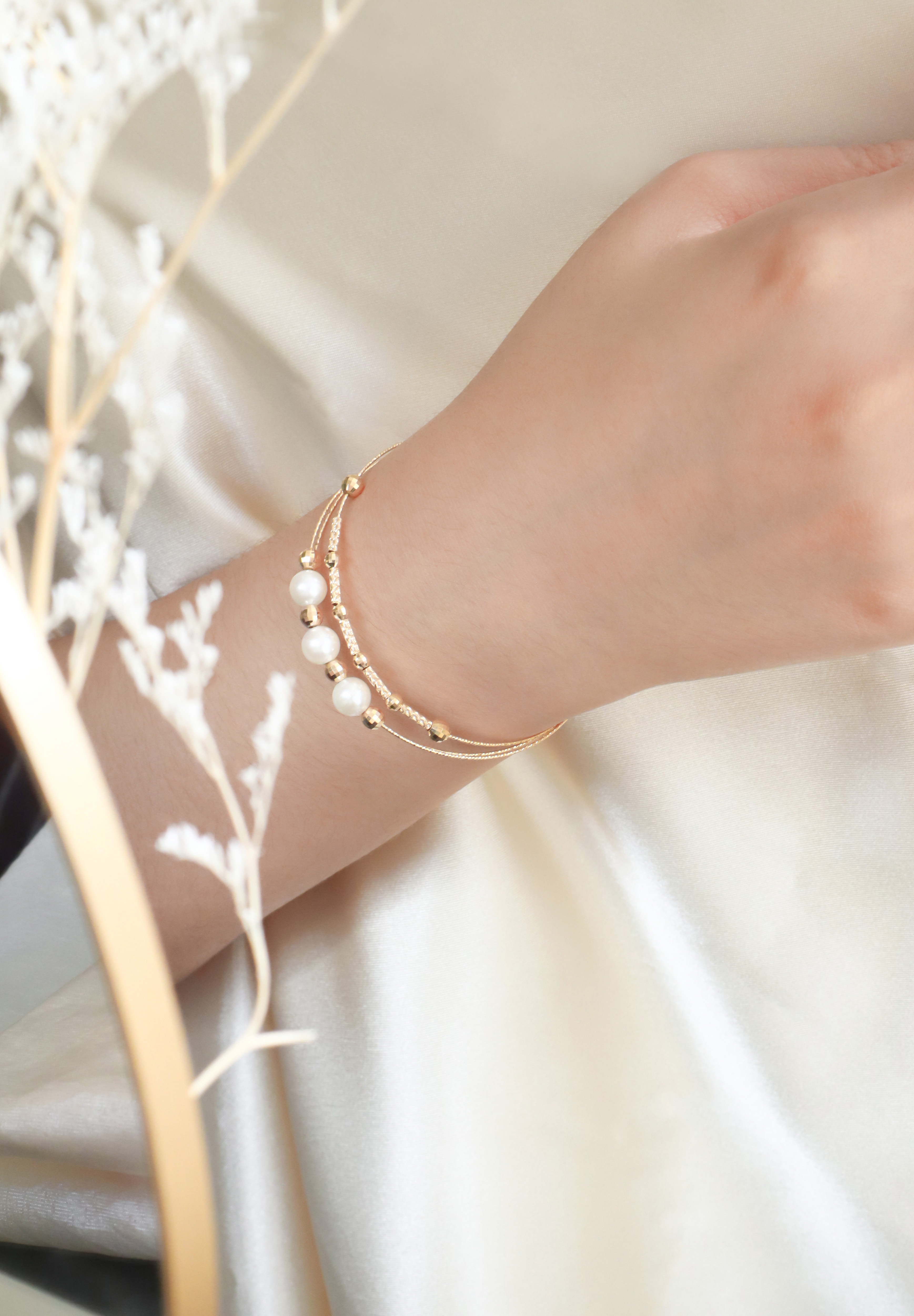 18K/日本設計款系列-珍珠波紋節多層手環