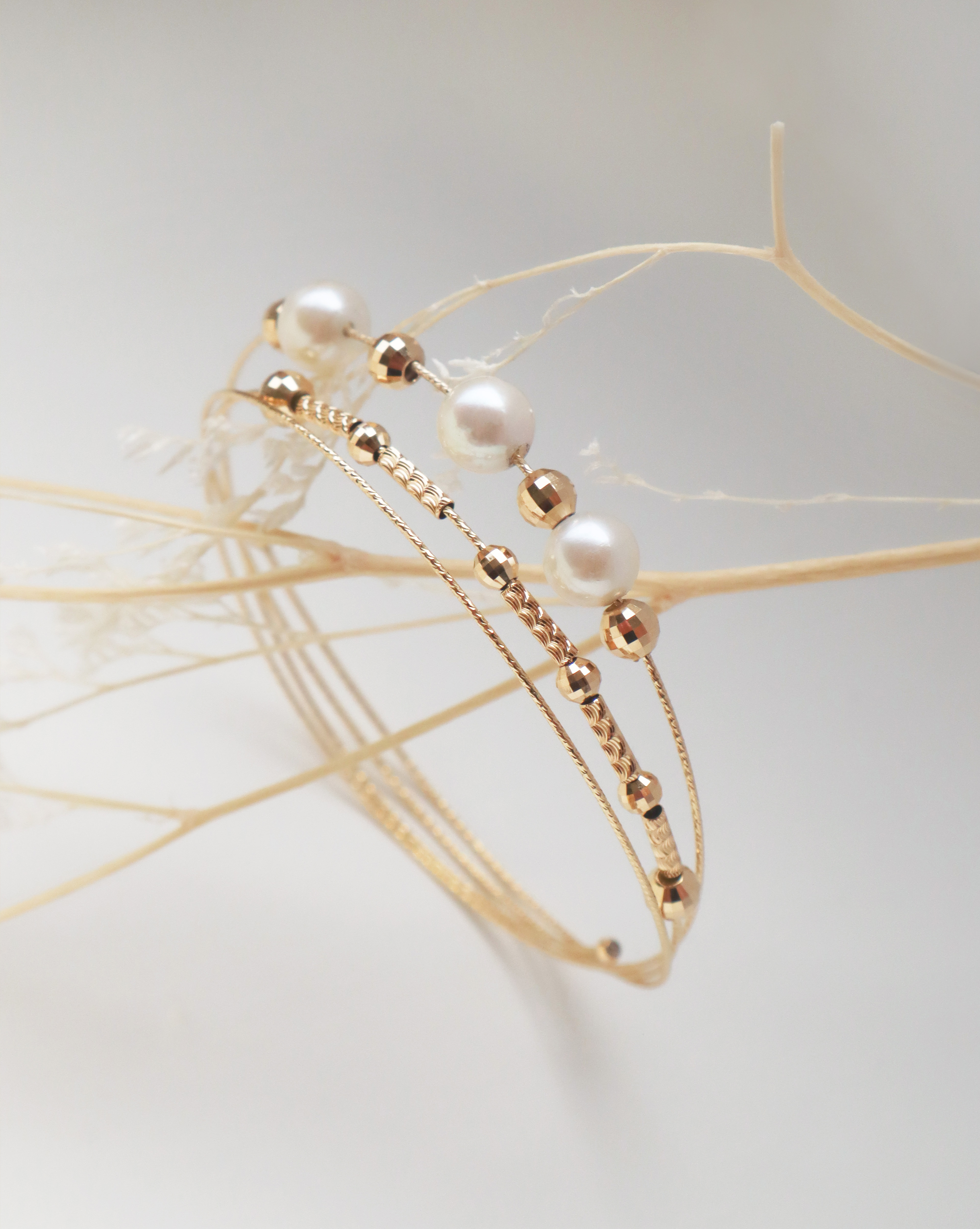 18K/日本設計款系列-珍珠波紋節多層手環