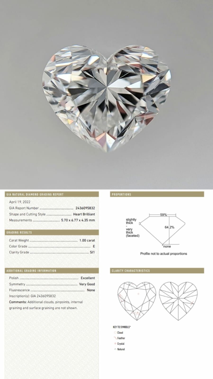 GIA鑽石 1.00 E SI1 EX VG NON