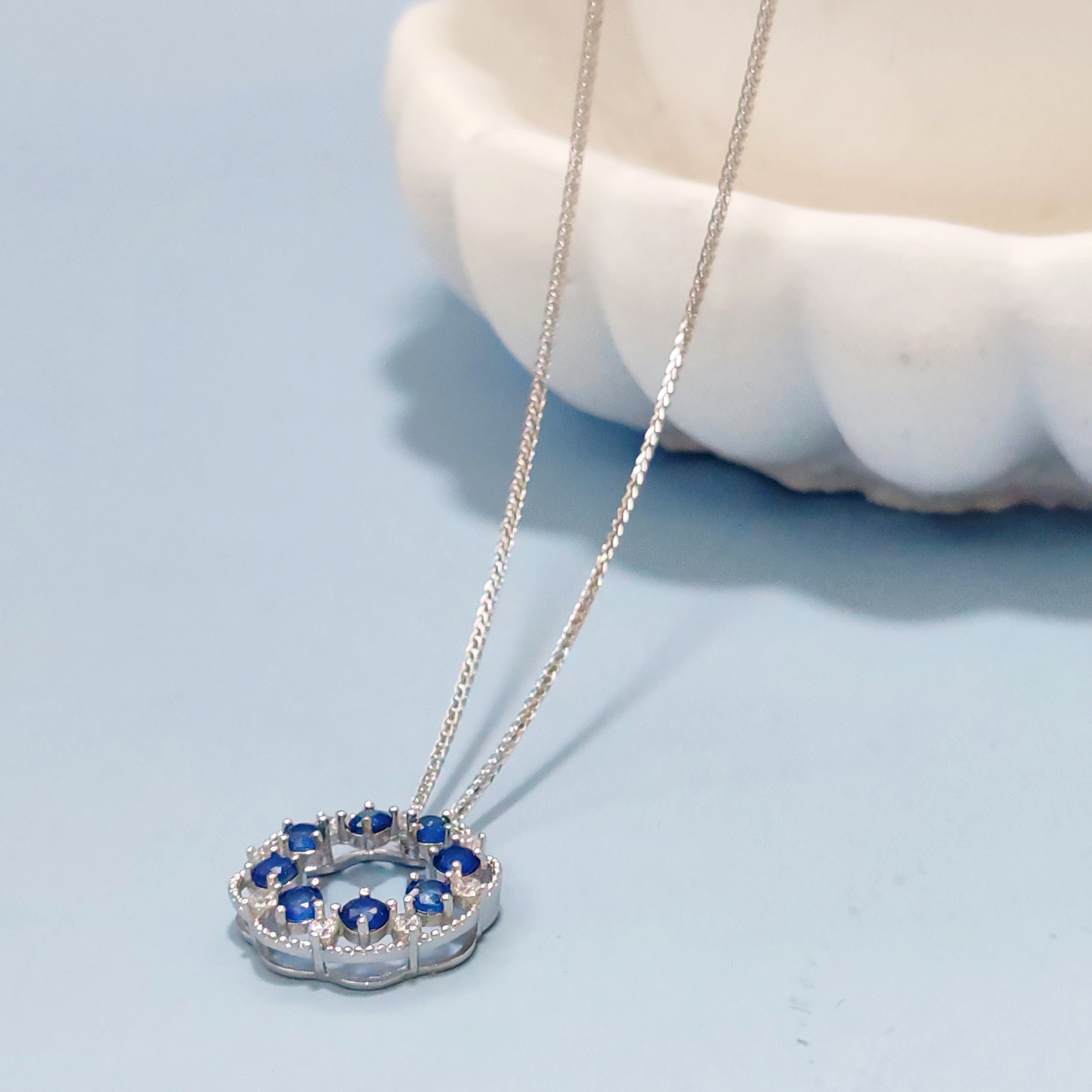 天然藍寶石花形頸鍊     GP002