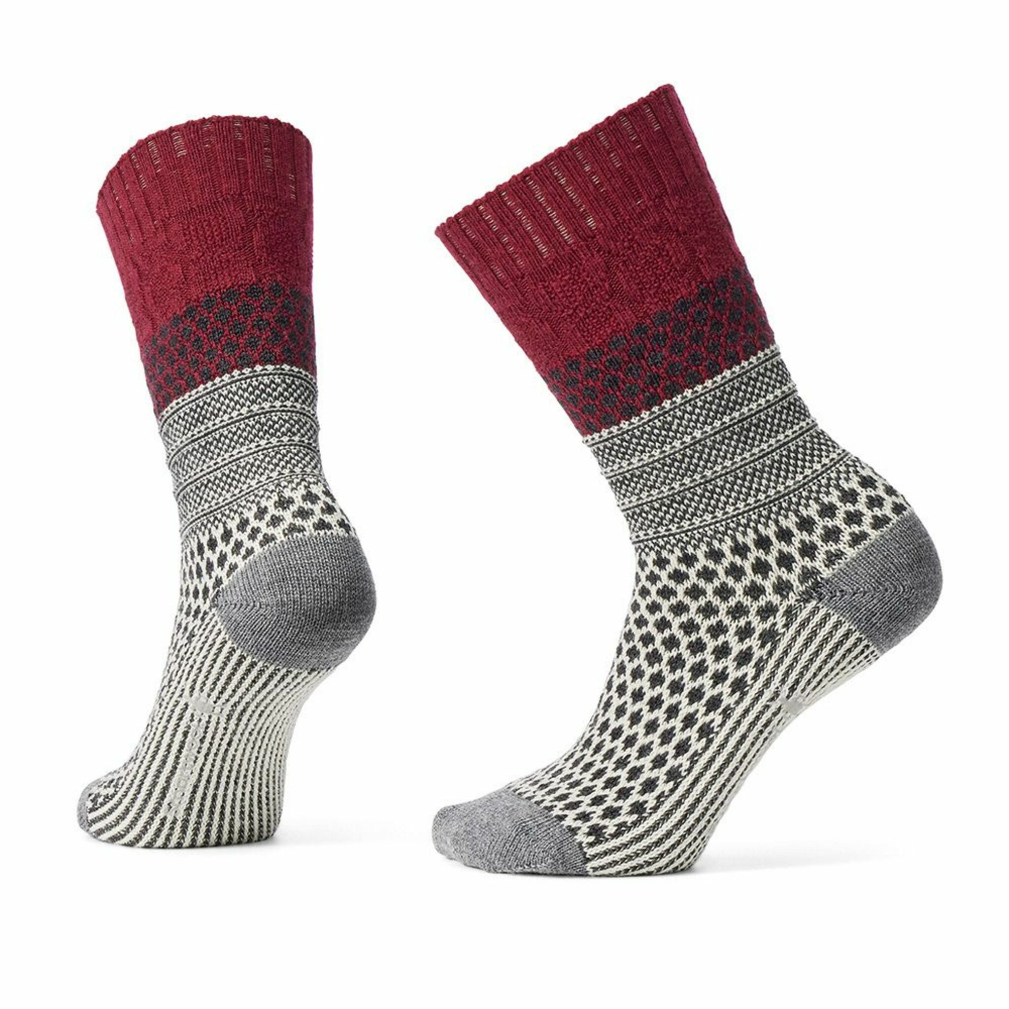 【Smartwool】爆米花印花中長襪-纜繩紋 酒紅、暗橙、桃紅 / SW001843