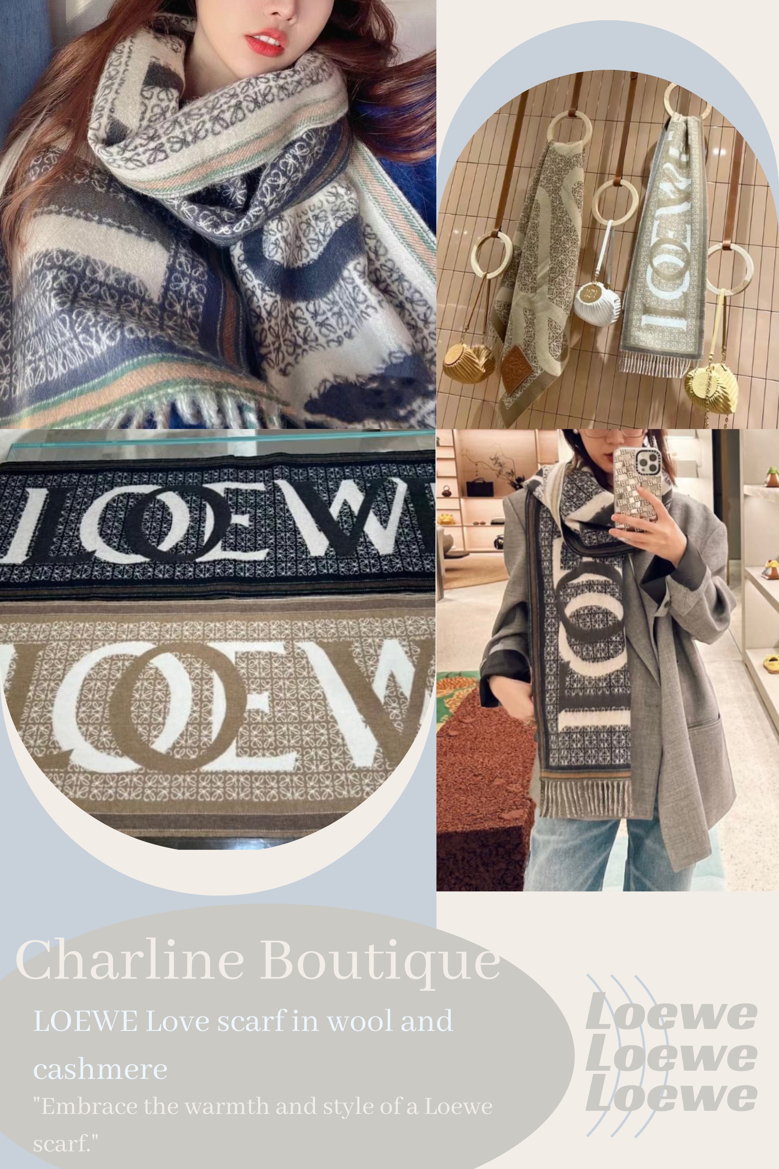 Loewe是一家成立於1846年的西班牙奢侈品牌，至今已有百年歷史。這個品牌以其卓越的工藝和設計而聞名，就連圍巾也不例外。它們最初是為了保暖而設計的，但很快就演變成了時尚界的熱門物品。在當今時尚世界中，圍巾已經成為了不可或缺的時尚配件。無論您是在寒冷的冬季需要保暖，還是在春夏季節中需要增添時尚感，Loewe 圍巾都能提供多種選擇。以下是我們推薦的六款圍巾，趁現在趕緊打包帶走