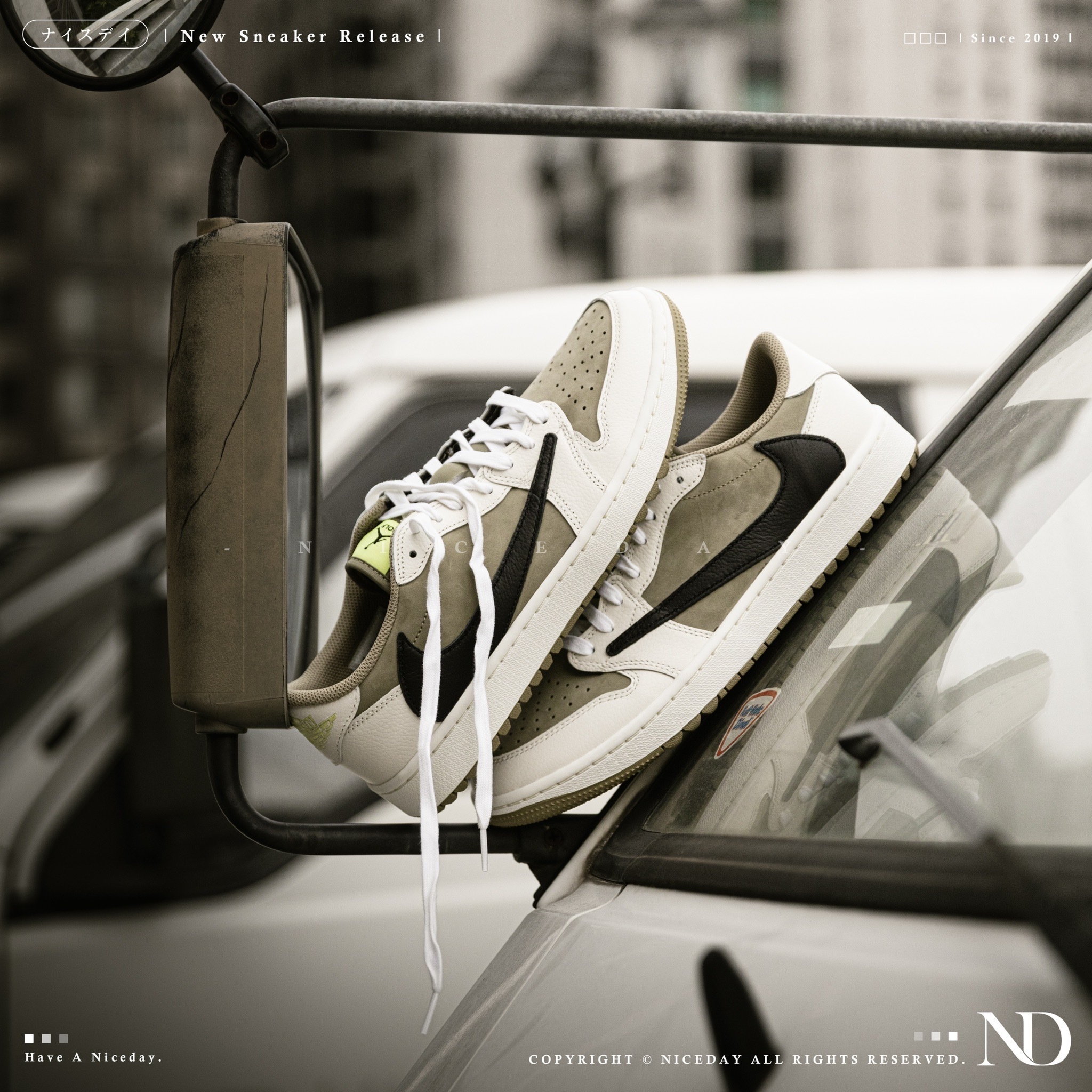 NICEDAY 代購 Travis Scott x Air Jordan 1 GOLF 淺棕 螢光綠 倒勾 6.0 男女 FZ3124-200