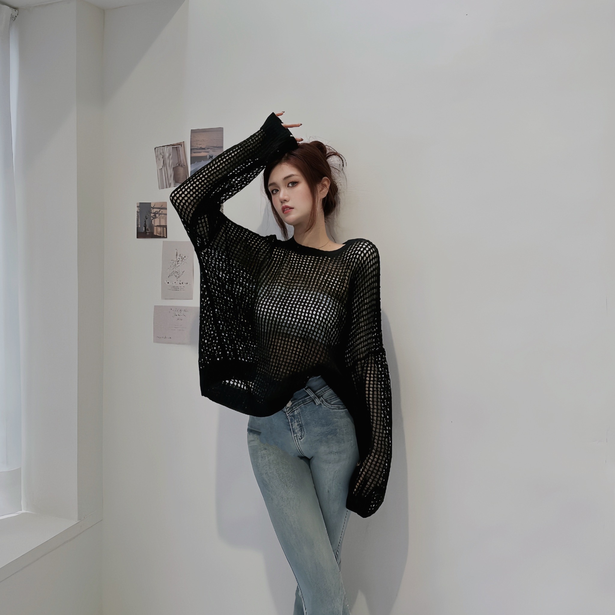 鬆餅方格洞洞針織上衣/二色