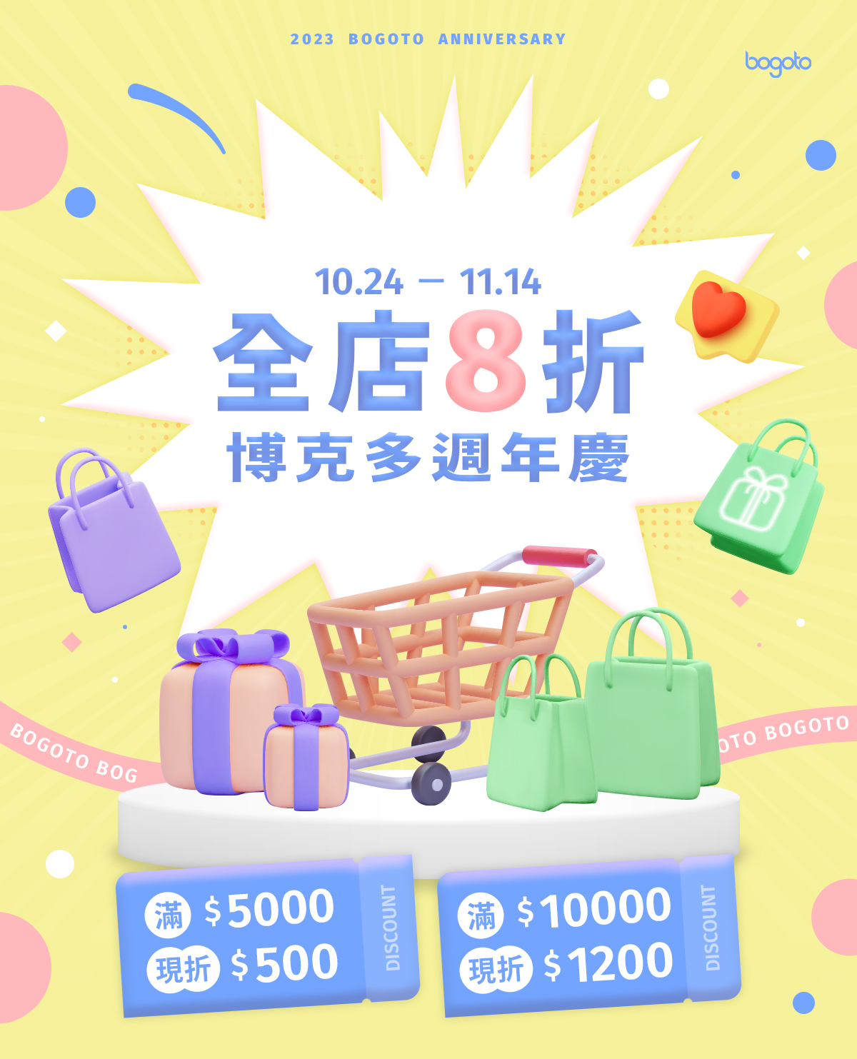 【10.24-11.14 博克多週年慶】全店限時8折，滿5000現折500！