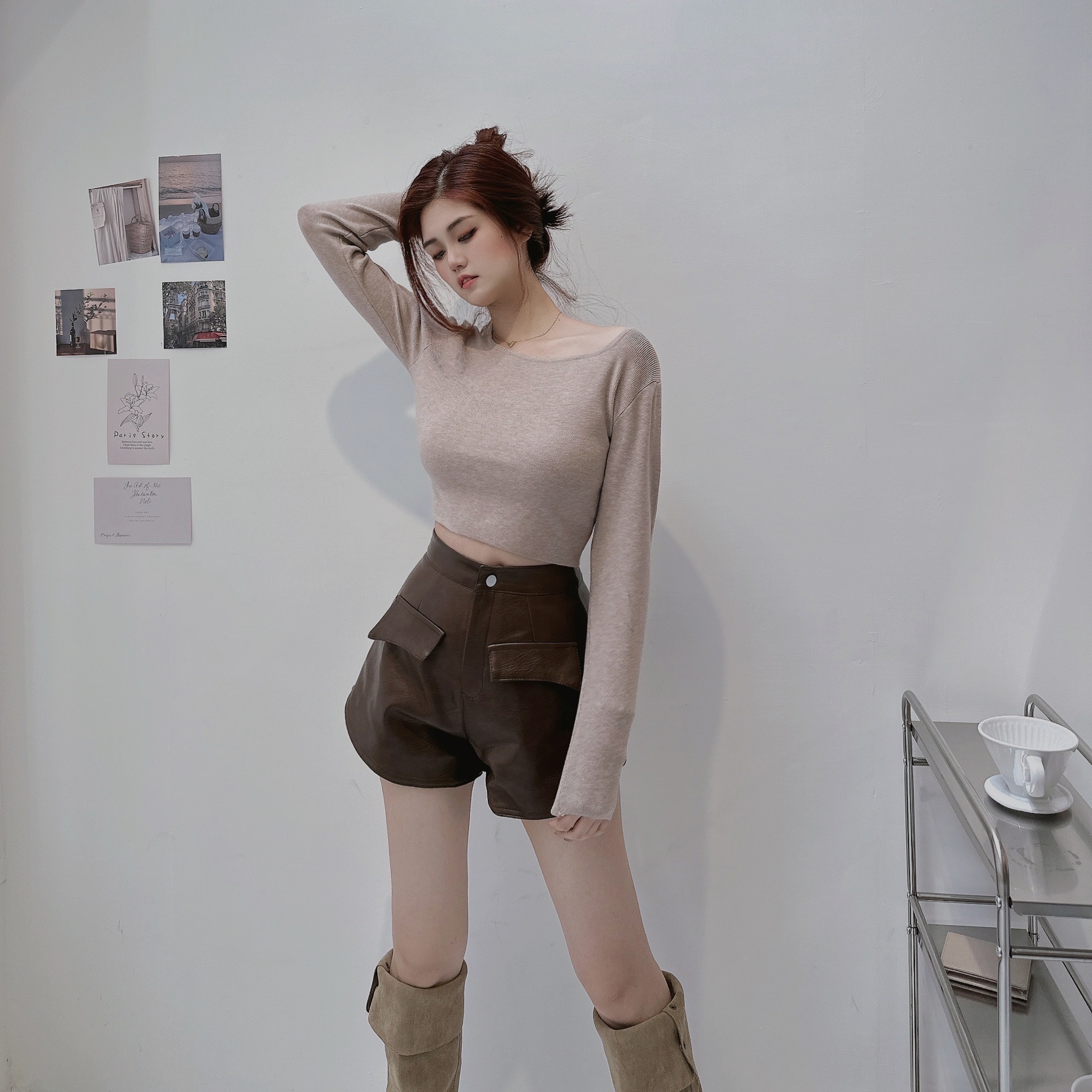 美圖A字皮革短褲/二色