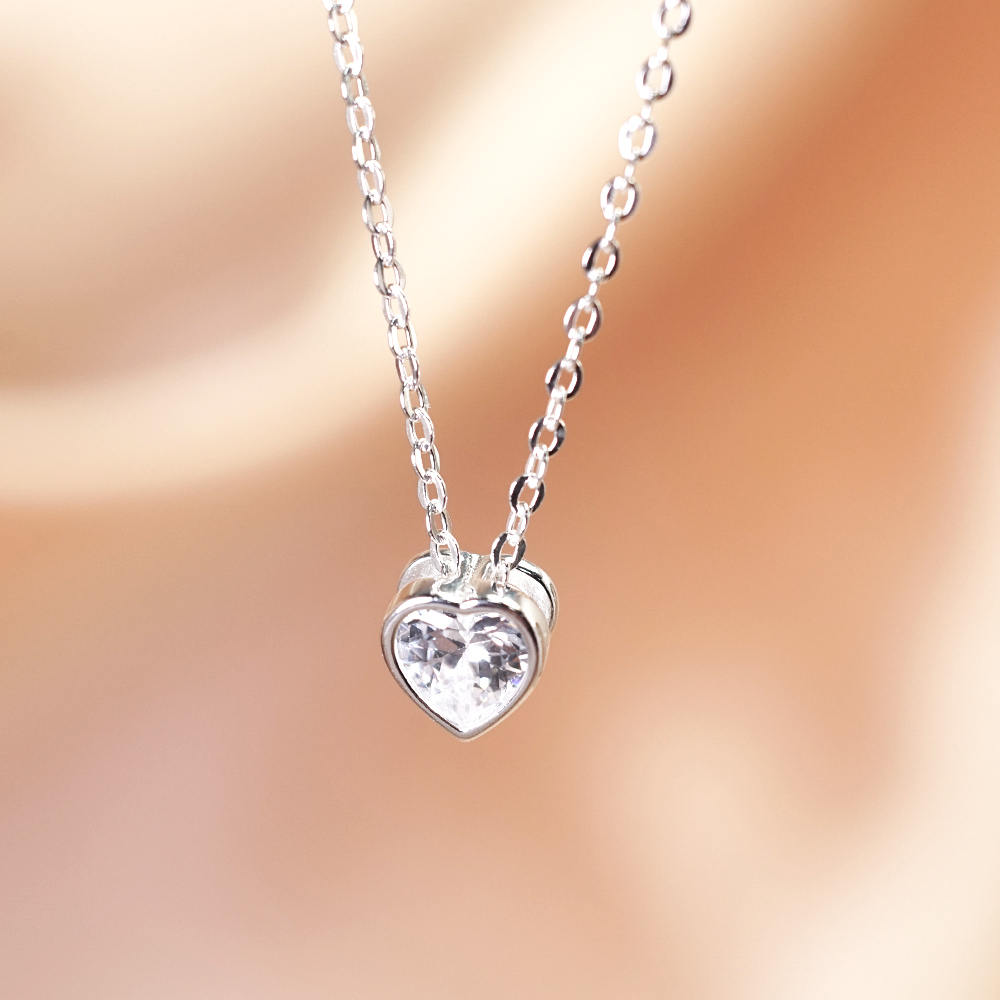 浪漫心光 愛心小鑽 純銀項鍊 (16吋/18吋可選)