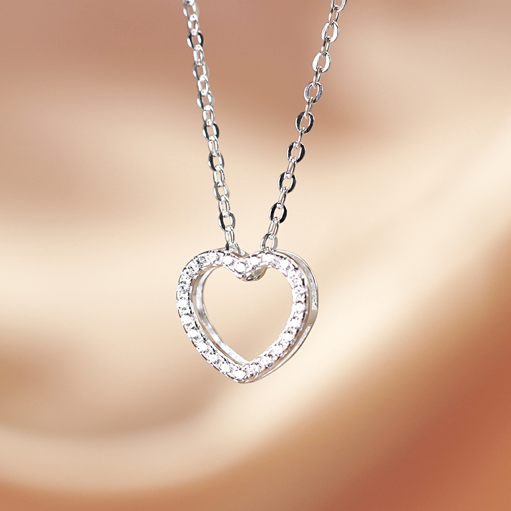 綺麗愛心環鑽 純銀項鍊 (16吋/18吋可選)