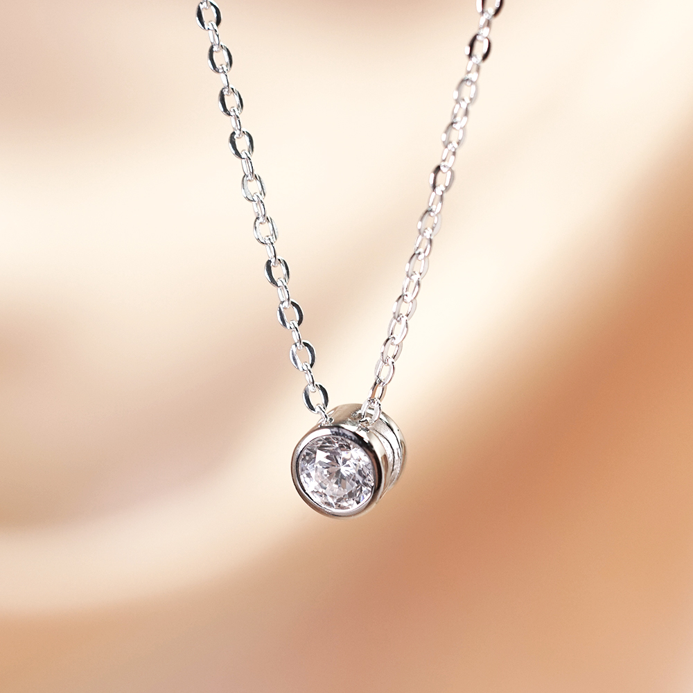 銀河星芒 圓形小鑽 純銀項鍊 (16吋/18吋可選)