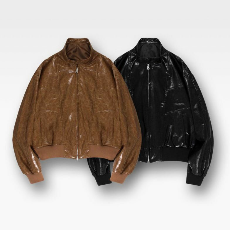 企領裂紋拉鍊合成皮褸 D.B.Y.M-018JK