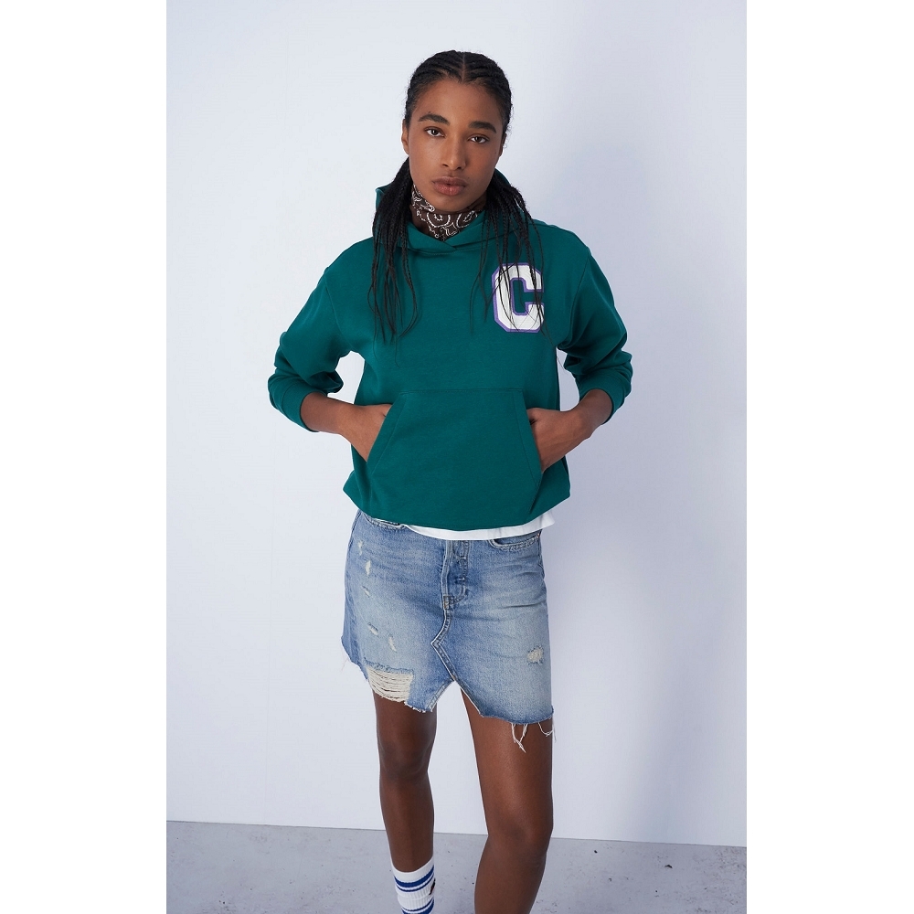 女款-ROCHESTER 寬版背面拼字連帽衛衣-綠色（116630-GS571）