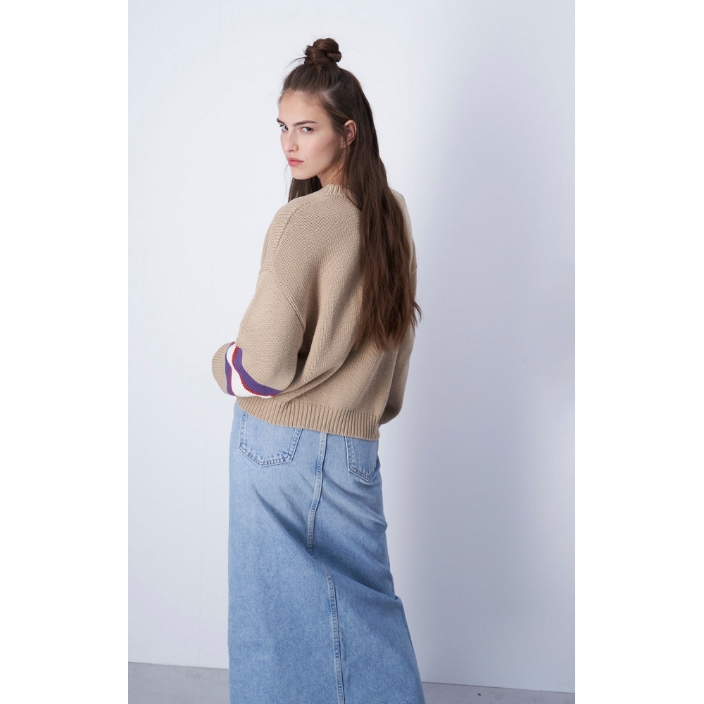 女款-ROCHESTER慵懶學院風粗針開襟毛衣-卡其色（116639-MS066）