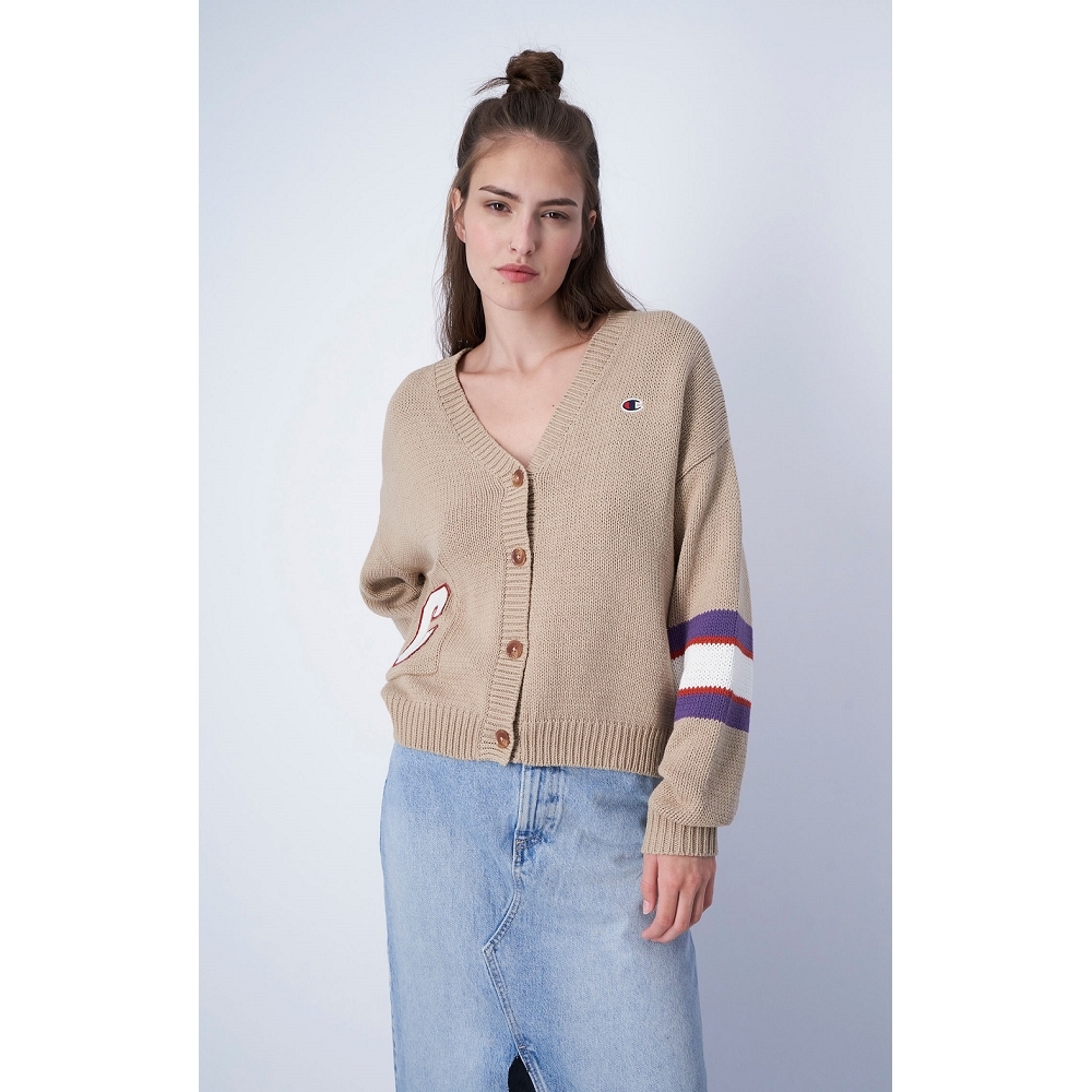 女款-ROCHESTER慵懶學院風粗針開襟毛衣-卡其色（116639-MS066）