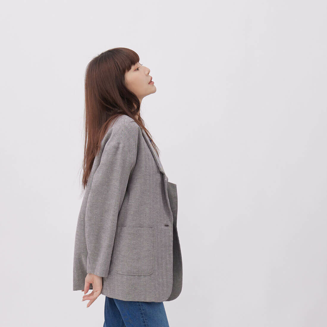 Carmen西裝領人字紋口袋外套 灰棕