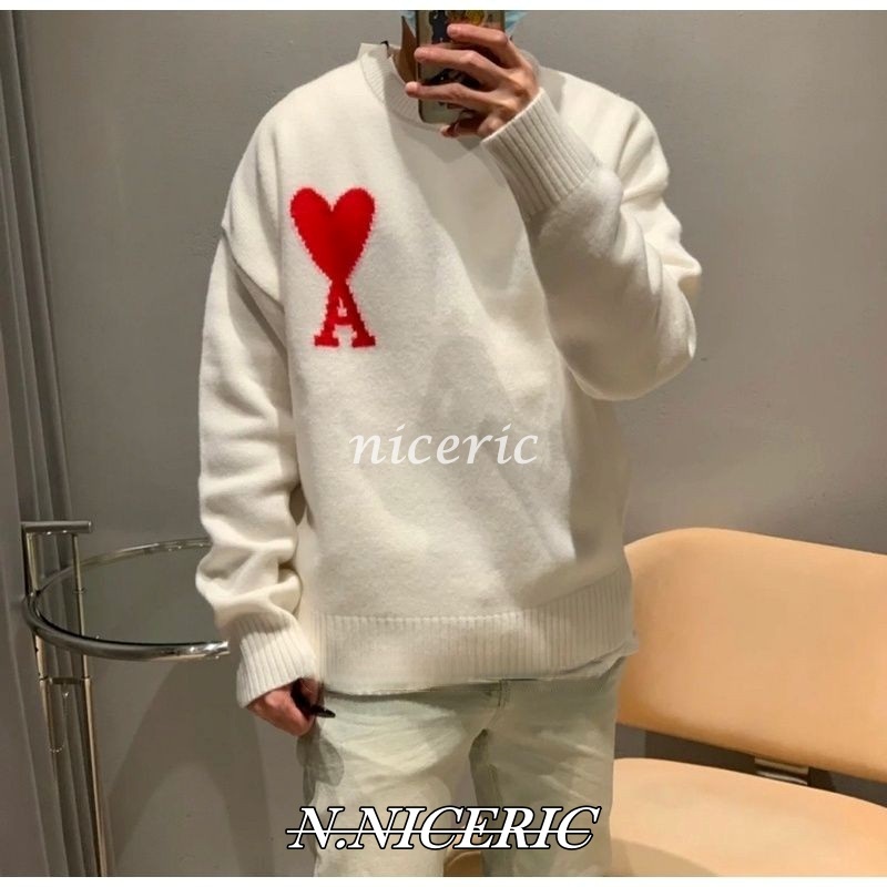 [hao nice]新款Ami毛衣鋸齒大愛心針織羊毛 重磅 長袖 大學T 毛衣