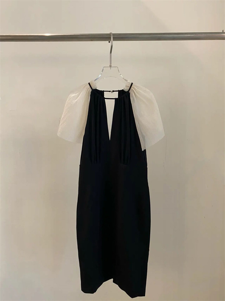 東大門雪紡拼接 深V洋裝