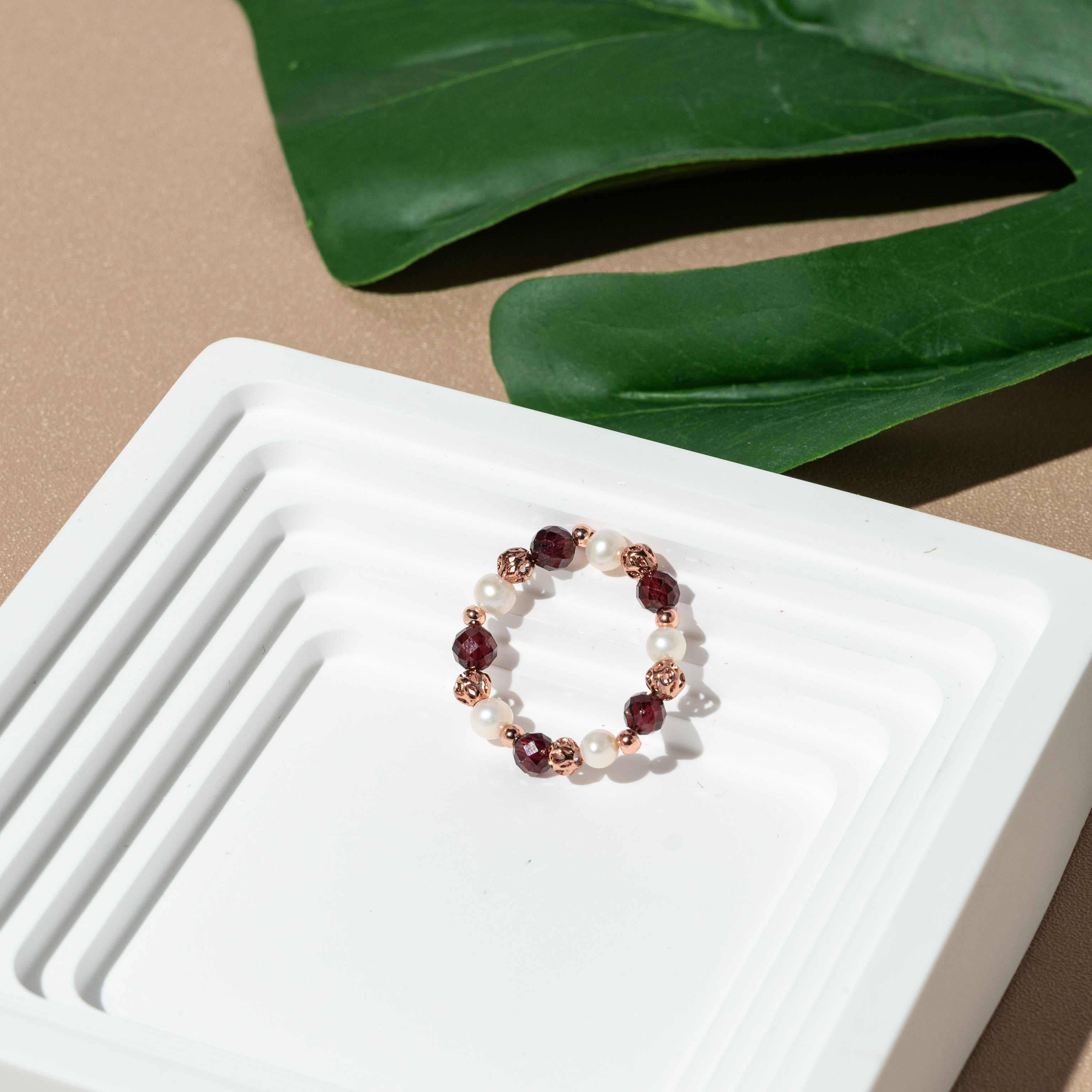 石榴石/珍珠戒指