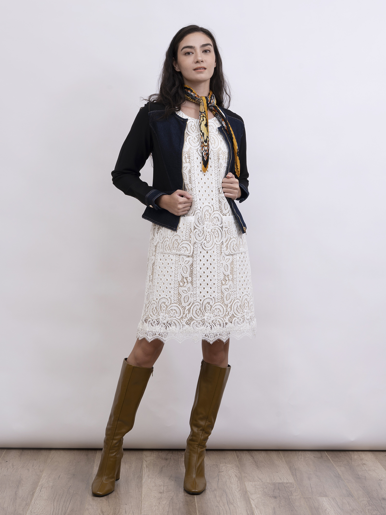 mi-tu 牛仔拼布修身外套