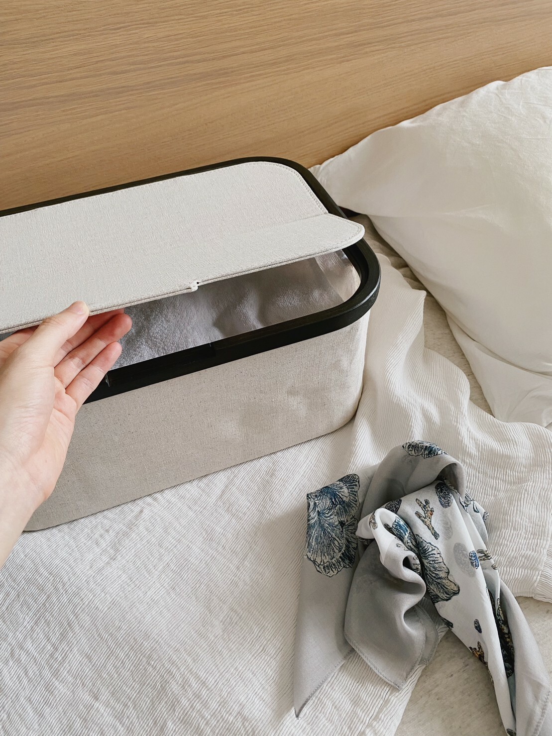 AKORE 加蓋收納籃-長方形-棉殼白