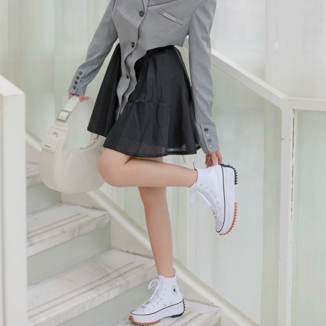 Converse Run Star Hike 厚底 白 鋸齒 高筒 （166799c ）