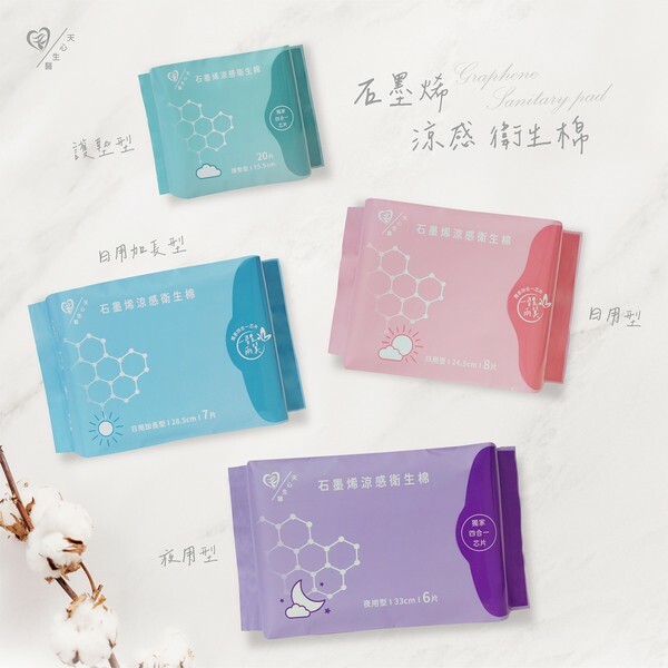 【天心生醫】石墨烯涼感衛生棉 #專利一體兩翼 #獨家四合一芯片 (15.5-33cm)