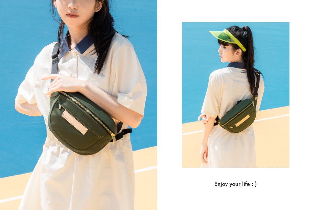 satana Soldier 趣遊走走斜背胸包 軍綠色 SOS3080-324 實背情境照