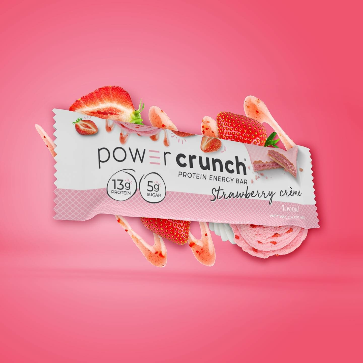 Power Crunch 高蛋白士多啤梨奶油窩夫蛋白棒 40g 一條