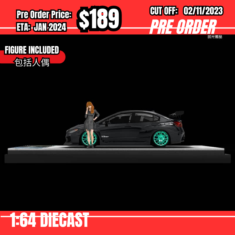 PO-$189 *Time Micro* 1:64 Subaru WRX STI VA 2014 Black w/figure [OD24/10]