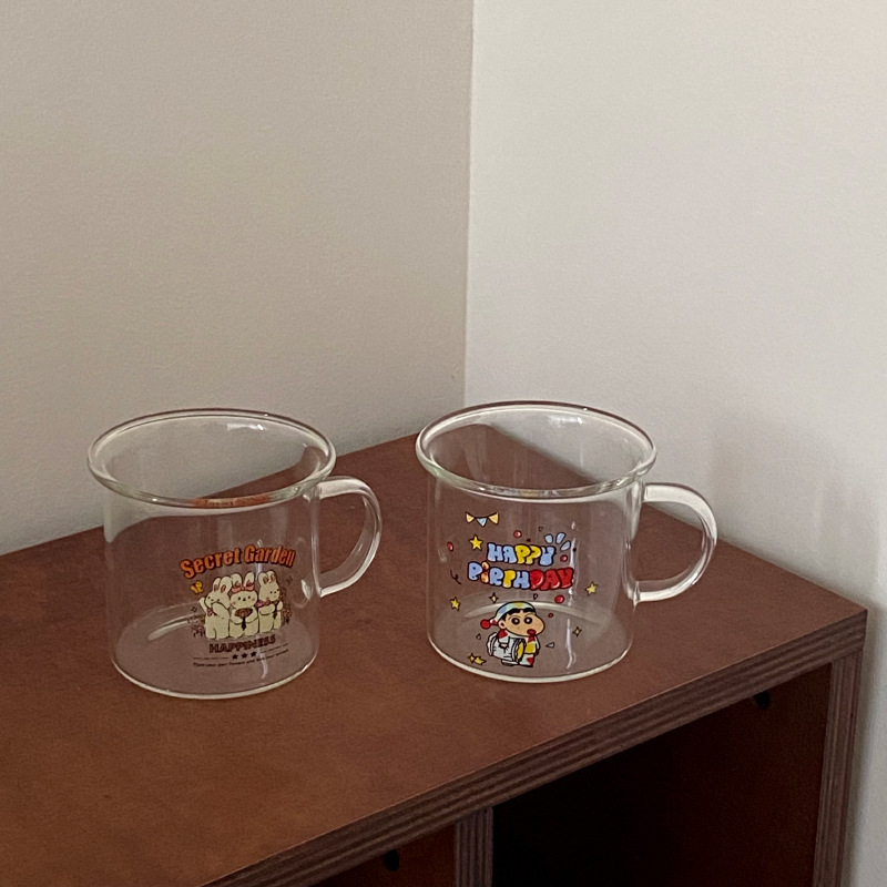 《3199》翻口印花兔兔透明玻璃杯320ML