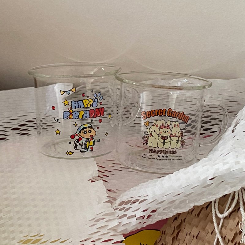 《3199》翻口印花兔兔透明玻璃杯320ML