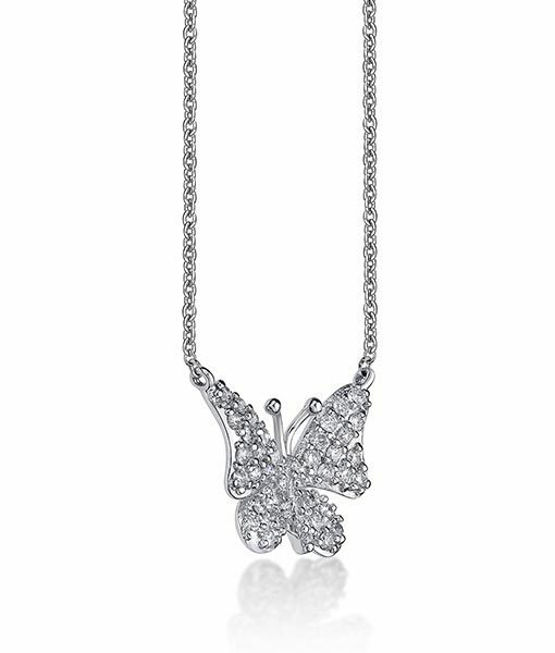 18K White Gold Butterfly Diamond Necklace