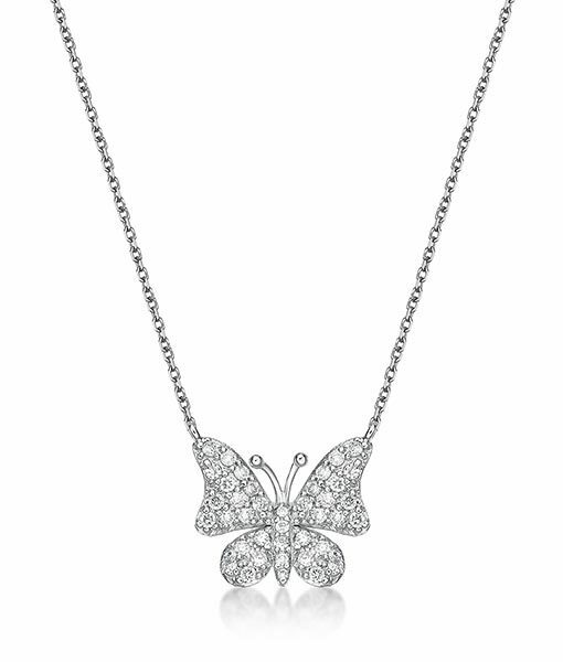 18K White Gold Butterfly Diamond Necklace