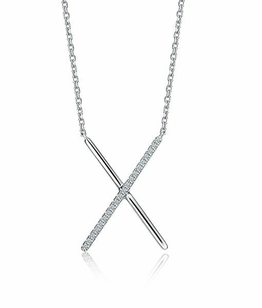 18K White Gold "X" Diamond Necklace