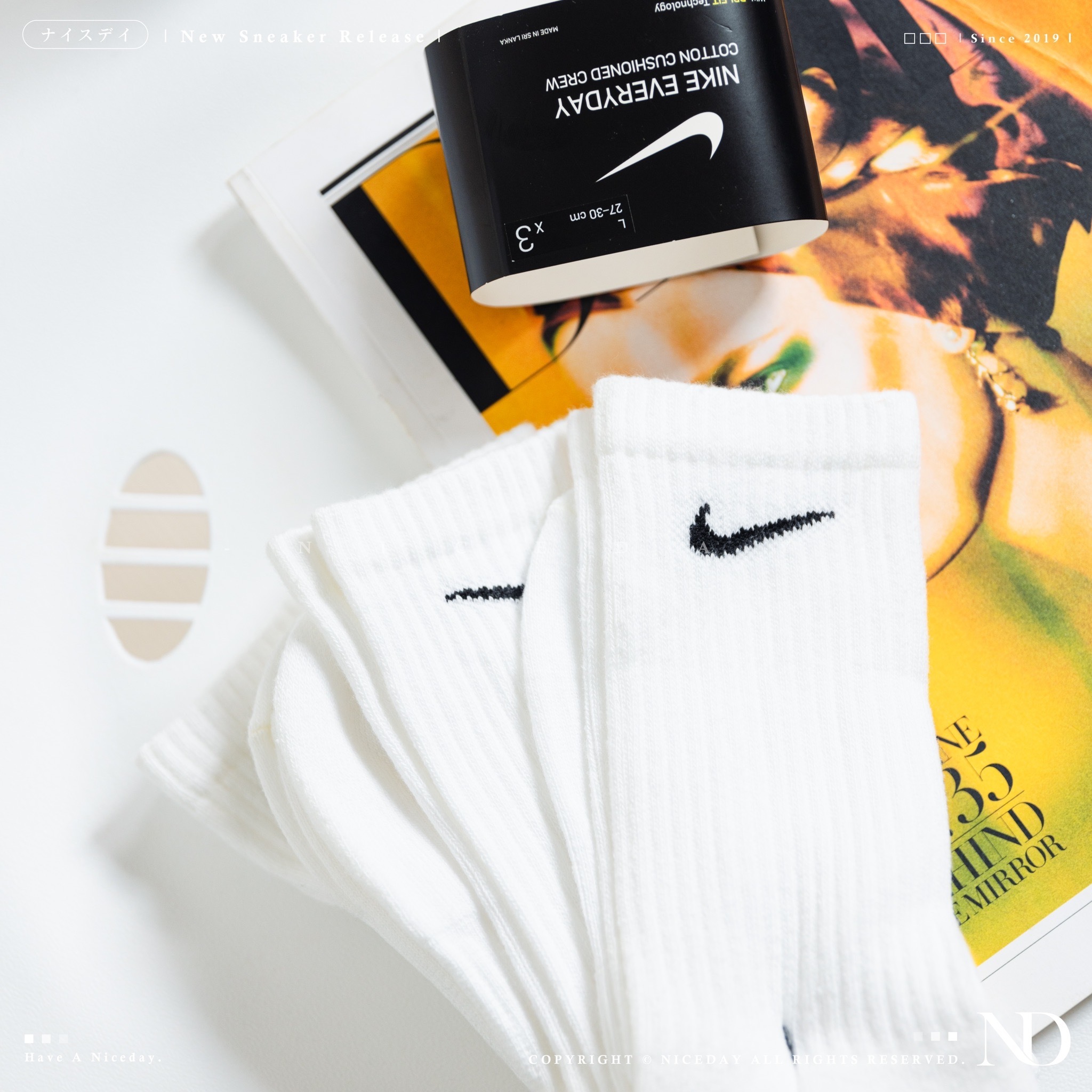 NICEDAY 現貨 Nike 長襪 襪子 白 一組三雙