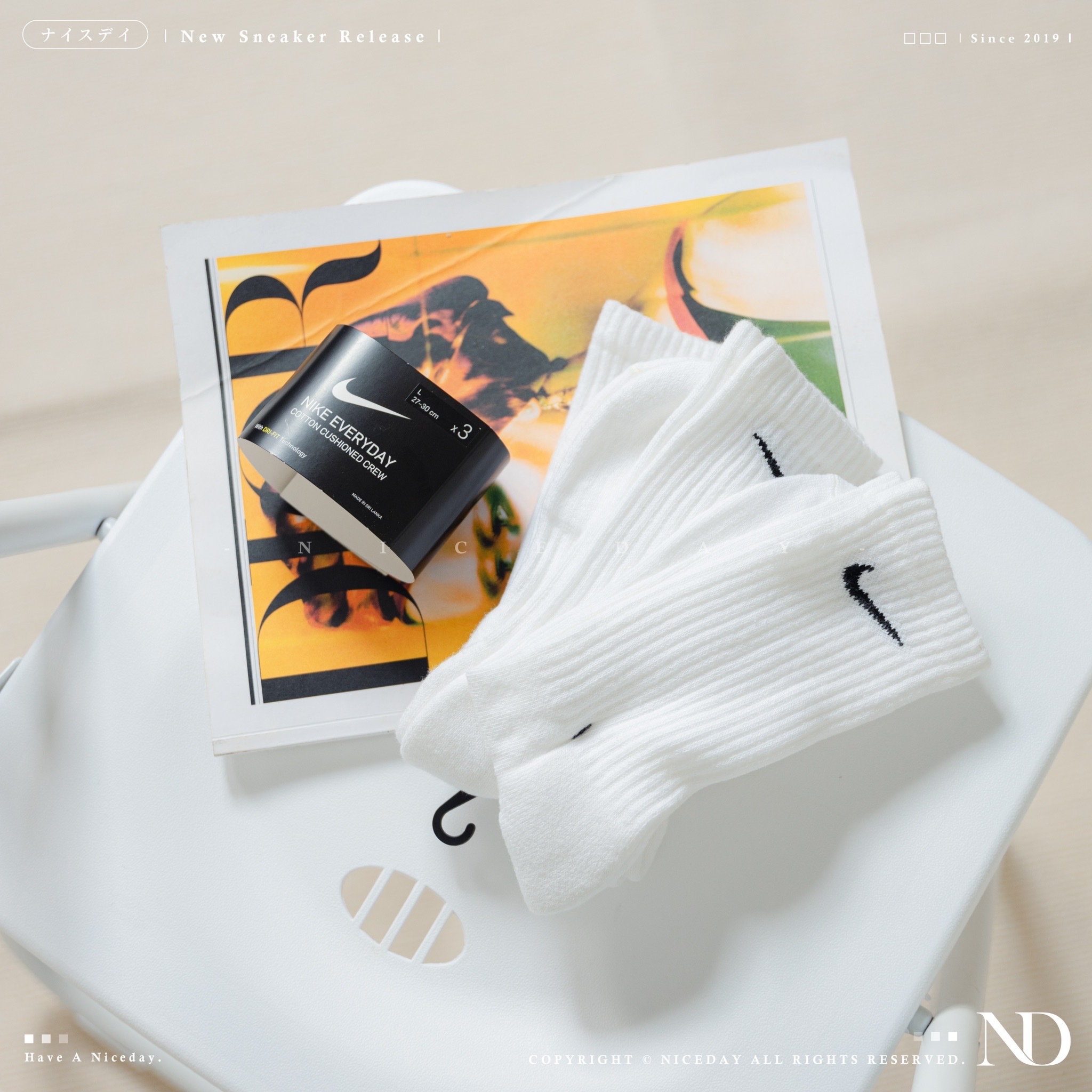 NICEDAY 現貨 Nike 長襪 襪子 白 一組三雙